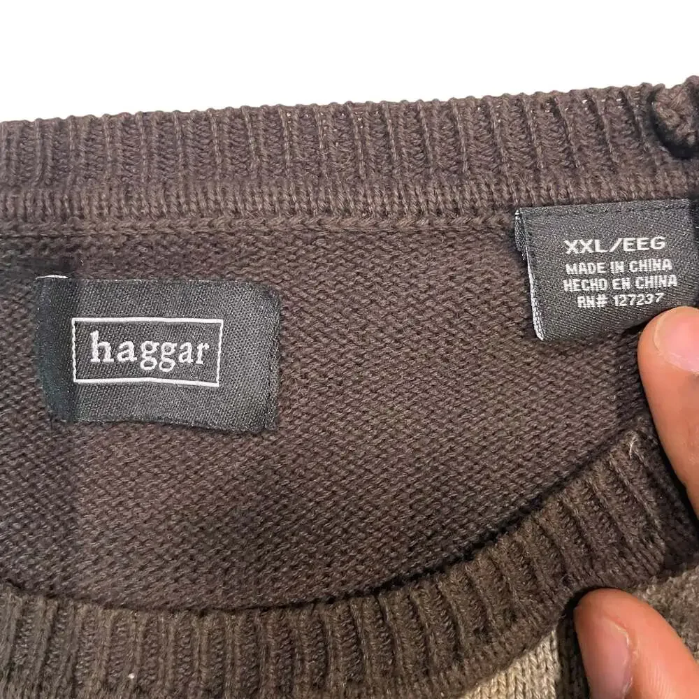 Haggar Colorblock Sweater Mens XXL Brown Patchwork Crewneck